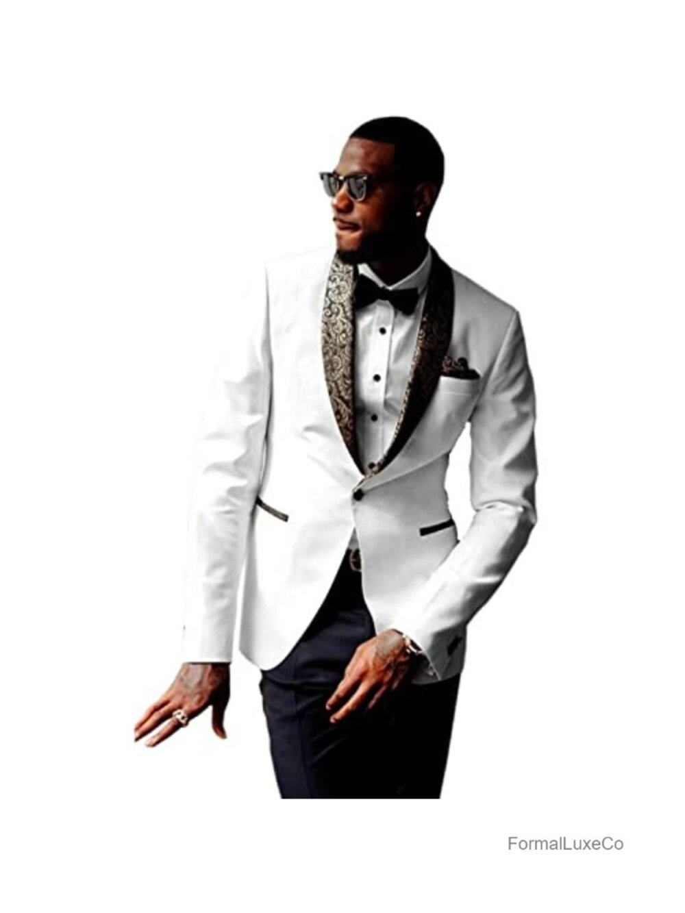 Slim Fit Tuxedo with Floral Paisley Shawl Lapel, Polyester Cotton Formal Suit